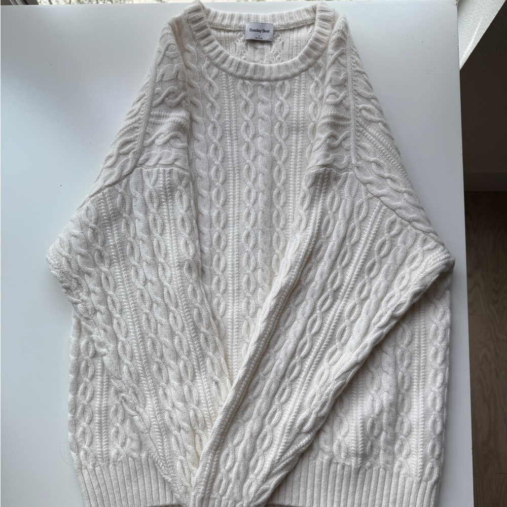 Aritzia Sunday Best Ivory Cable Knit Oversized Sweater